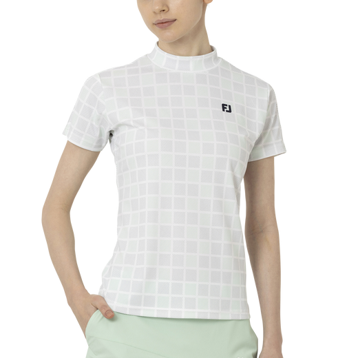 Short Sleeve Print Mock Neck Shirts Women