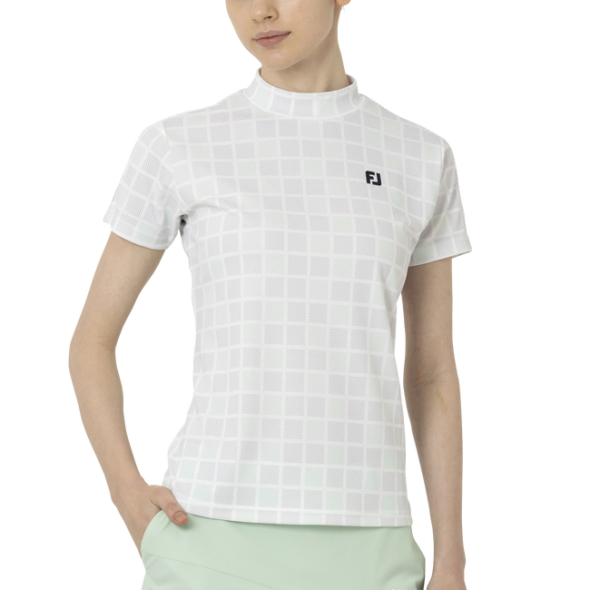 Short Sleeve Print Mock Neck Shirts Women