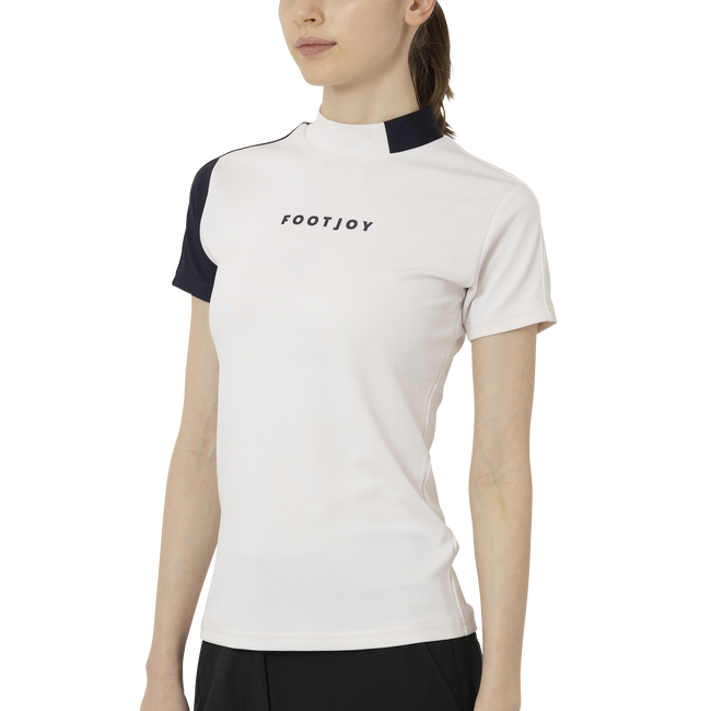 Short Sleeve Logo Mock Neck Shirts Women