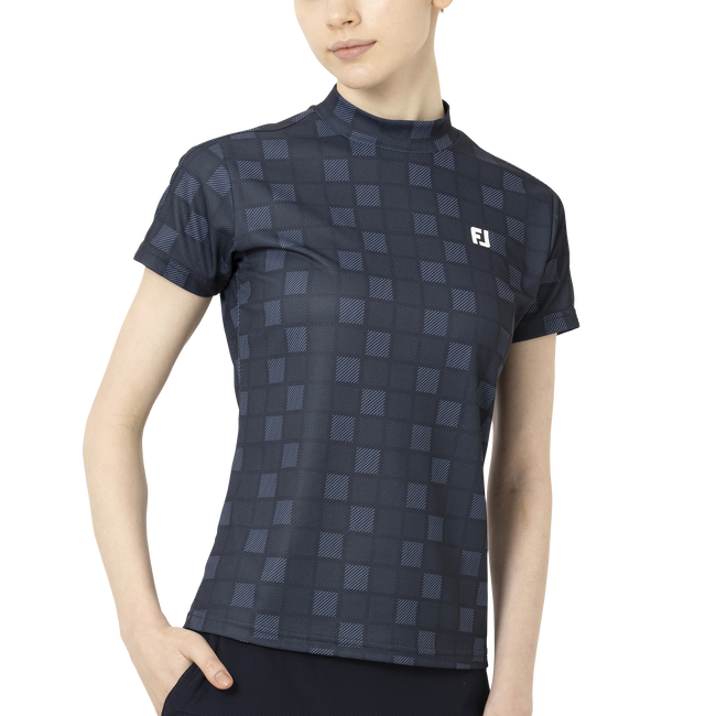 Short Sleeve Print Mock Neck Shirts Women