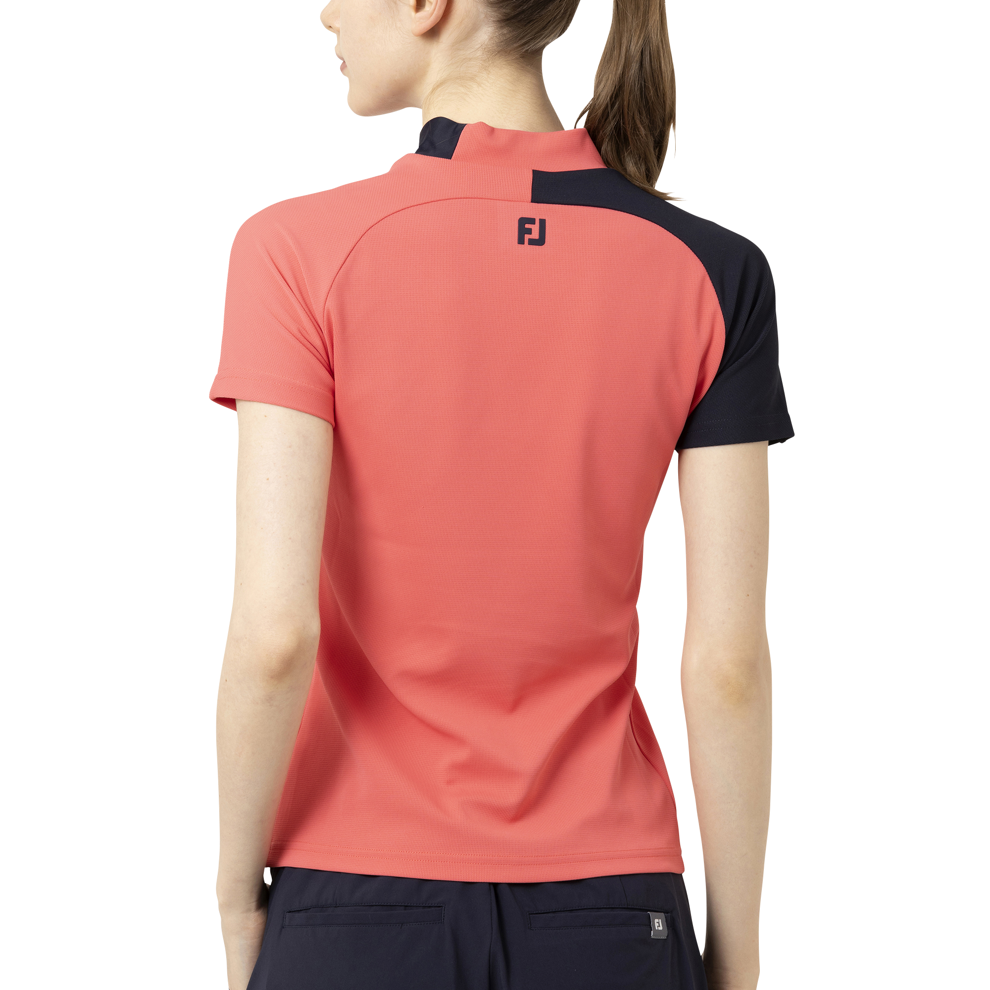 Short Sleeve Logo Mock Neck Shirts Women