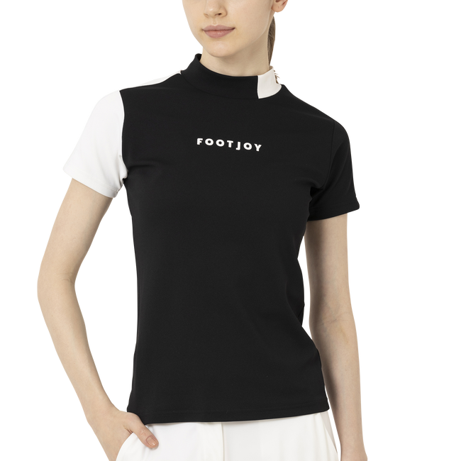 Short Sleeve Logo Mock Neck Shirts Women