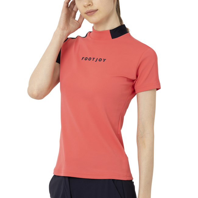 Short Sleeve Logo Mock Neck Shirts Women
