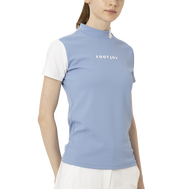 Short Sleeve Logo Mock Neck Shirts Women