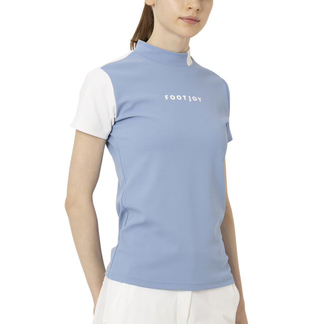 Short Sleeve Logo Mock Neck Shirts Women