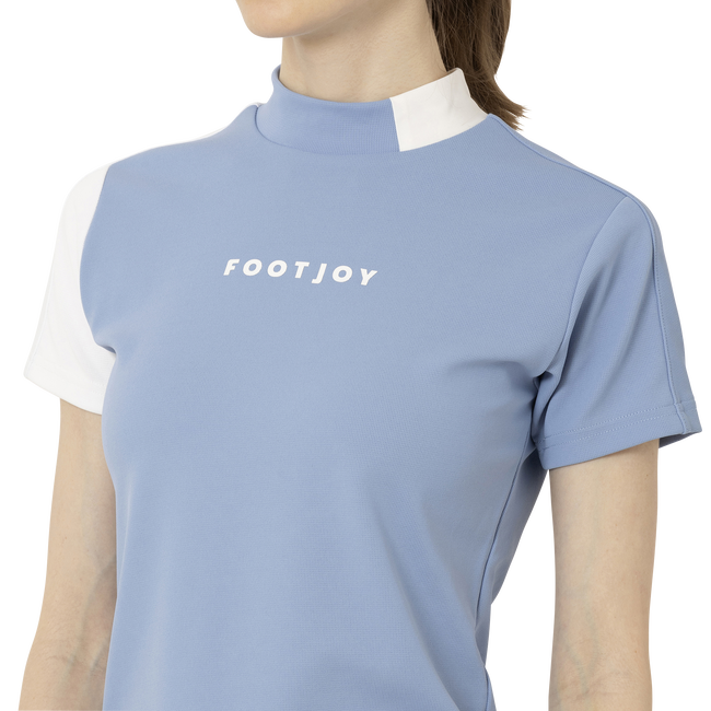 Short Sleeve Logo Mock Neck Shirts Women